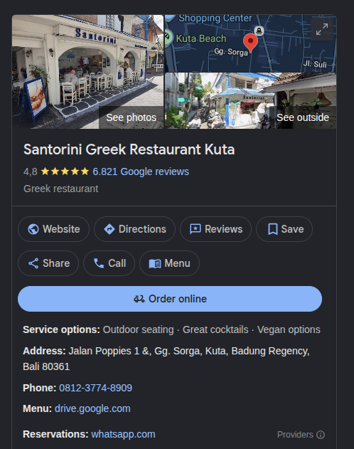 Santorini Greek Restaurant Kuta - After